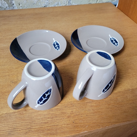 Handmade Ceramic Leaf Expresso Mugs with Saucers Set of 2 - Picture 4 of 6